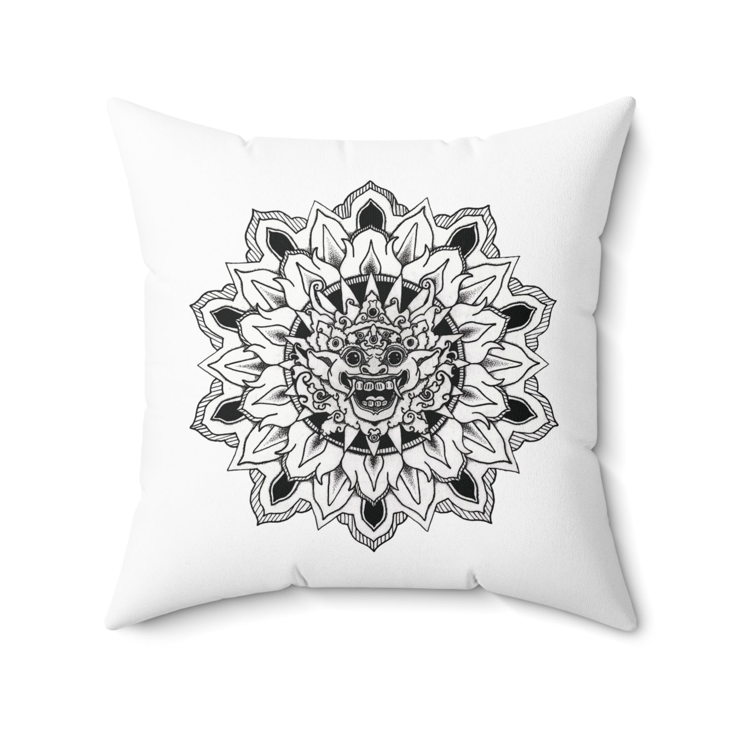 white pillow cushion with bhoma bali god mandala tattoo design print on both sides