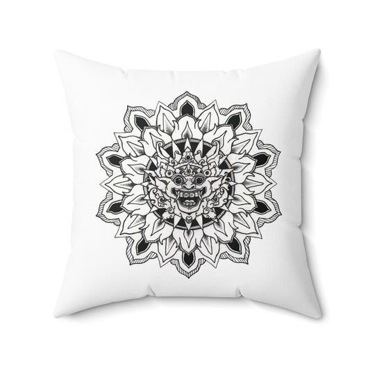 white pillow cushion with bhoma bali god mandala tattoo design print on both sides